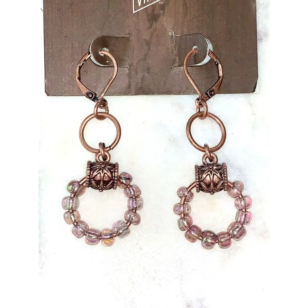 Kelli Ahern Iridescent Pink Beaded Hoop Dangle Earrings NWT - Picture 2 of 6